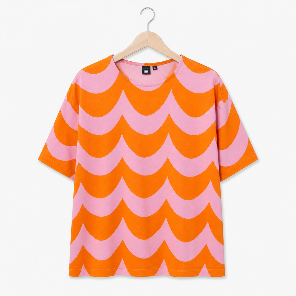Marimekko x Uniqlo Top Womens Size XL Orange Pink Limited Edition Boxy Relaxed